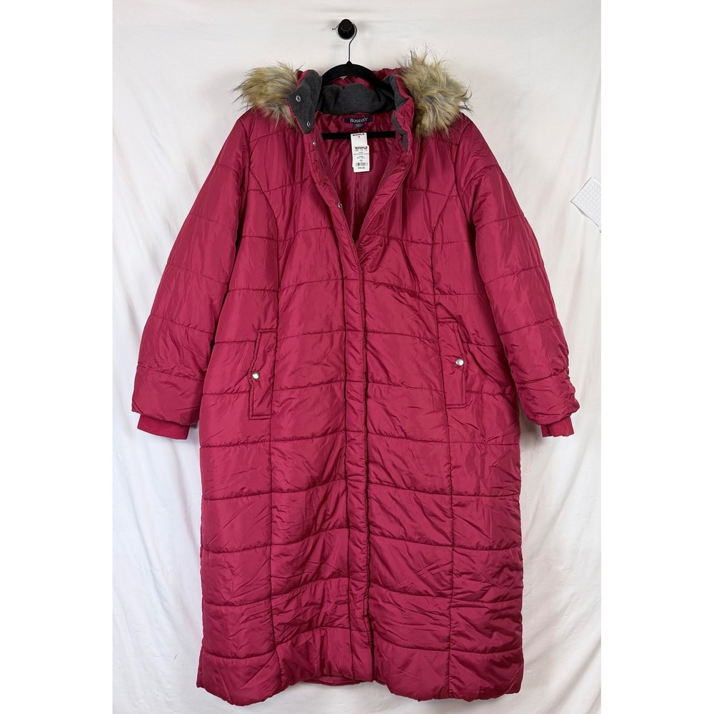 NWT Roamans Maxi Puffer Coat Removable Faux Fur Hood 2X 26/28 Red Winter Travel